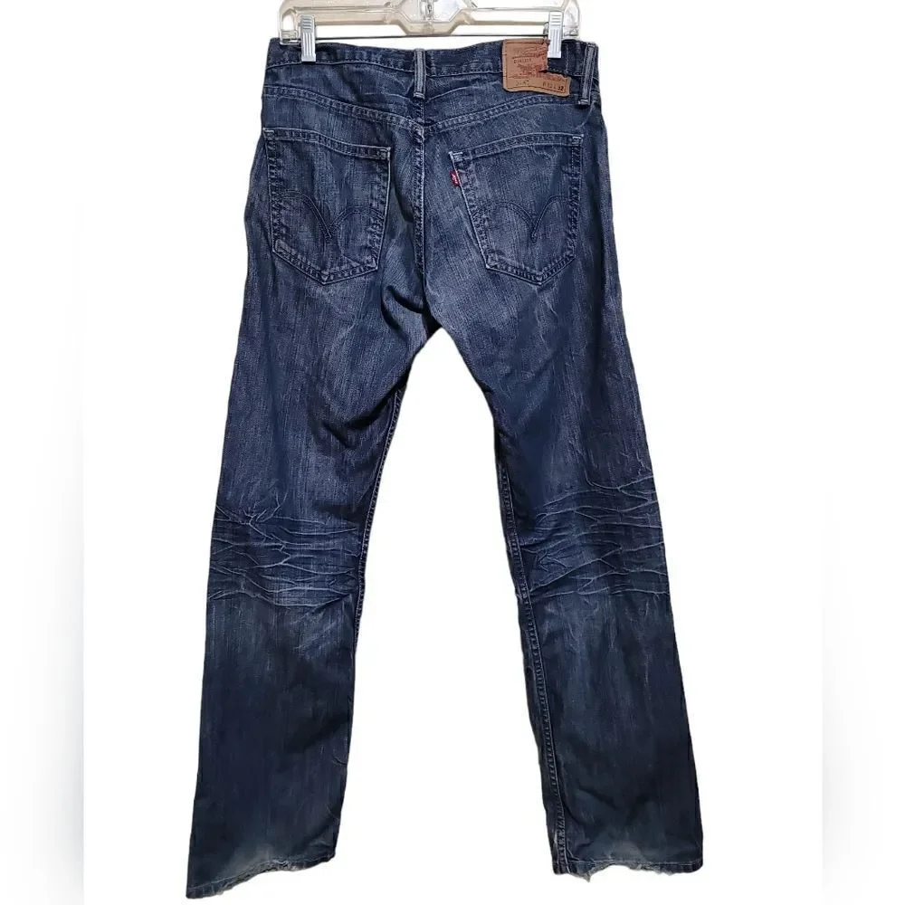 Levi Strauss 514 Men's Blue Stone Wash Distress Slim Straight Jeans Sz 32x32